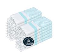 HEIRLOOM COMFORT Aqua Blue Turkish Kitchen Towels 40x66 cm, 12 Pack, 100% Cotton, Super Absorbent, Fast Dry, Machine Washable, Dish Towel with Tassels for Drying Dishes, Cleaning, Everyday Use