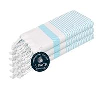 HEIRLOOM COMFORT Aqua Blue Turkish Kitchen Towels 40x66 cm, 3 Pack, 100% Cotton, Super Absorbent, Fast Dry, Machine Washable, Dish Towel with Tassels for Drying Dishes, Cleaning, Everyday Use
