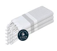 HEIRLOOM COMFORT Ash Grey Turkish Kitchen Towels 40x66 cm, 3 Pack, 100% Cotton, Ultra Absorbent, Soft, Fast Dry, Machine Washable, Dish Towel with Tassels for Drying Dishes, Cleaning, Everyday Use