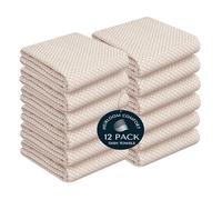 HEIRLOOM COMFORT Beige Honeycomb Kitchen Towels 12 Pack, 40x66 cm, 100% Cotton, Quick Drying, Soft, Super Absorbent, Reusable & Washable Dish Towels for Home & Kitchen Chores, Everyday Use