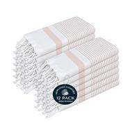HEIRLOOM COMFORT Beige Turkish Kitchen Towels 40x66 cm, 12 Pack, 100% Cotton, Ultra Absorbent, Soft, Fast Dry, Machine Washable, Dish Towel with Tassels for Drying Dishes, Cleaning, Everyday Use