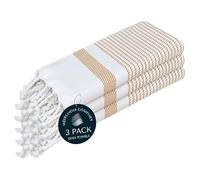 HEIRLOOM COMFORT Beige Turkish Kitchen Towels 40x66 cm, 3 Pack, 100% Cotton, Ultra Absorbent, Soft, Fast Dry, Machine Washable, Dish Towel with Tassels for Drying Dishes, Cleaning, Everyday Use