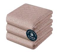 HEIRLOOM COMFORT Brown Dish Towels 3 Pack, Ultra Absorbent, 40x66 cm, Diamond Weave Towel Set, Reusable, Durable, Quick Dry Cotton Kitchen Towels for Cleaning Counters, Drying Dishes, Daily Cleanup