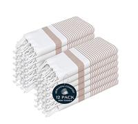 HEIRLOOM COMFORT Brown Turkish Kitchen Towels 40x66 cm, 12 Pack, 100% Cotton, Ultra Absorbent, Soft, Fast Dry, Machine Washable, Dish Towel with Tassels for Drying Dishes, Cleaning, Everyday Use