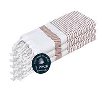 HEIRLOOM COMFORT Brown Turkish Kitchen Towels 40x66 cm, 3 Pack, 100% Cotton, Ultra Absorbent, Soft, Fast Dry, Machine Washable, Dish Towel with Tassels for Drying Dishes, Cleaning, Everyday Use