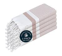 HEIRLOOM COMFORT Brown Turkish Kitchen Towels 40x66 cm, 5 Pack, 100% Cotton, Ultra Absorbent, Soft, Fast Dry, Machine Washable, Dish Towel with Tassels for Drying Dishes, Cleaning, Everyday Use