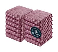 HEIRLOOM COMFORT Dual Tone Waffle Weave Kitchen Towels with Hanging Loop, 12 Pack, 100% Cotton, 40x66 cm, Super Absorbent, Fast Drying Reversible Dishcloth Set, Soft for Cleaning, Durable, Burgundy