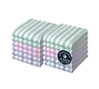 HEIRLOOM COMFORT Fiesta Stripe Dish Towels 12 Pack, 45x66 cm, 100% Cotton, Absorbent, Durable, Quick Drying Kitchen Towels for Daily Cleaning, Cooking, Baking, Easy Care - Green, Pink, Lavender, Blue