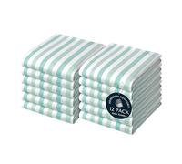 HEIRLOOM COMFORT Fiesta Stripe Dish Towels 12 Pack, 45x66 cm, 100% Cotton, Ultra Absorbent & Reusable, Quick Drying Kitchen Towels for Cleaning, Cooking, Drying, Easy care, Green Multicolor