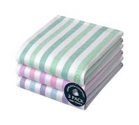HEIRLOOM COMFORT Fiesta Stripe Dish Towels 3 Pack, 45x66 cm, 100% Cotton, Absorbent, Durable, Quick Drying Kitchen Towels for Daily Cleaning, Cooking & Baking, Easy Care - Green, Pink, Lavender, Blue