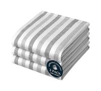 HEIRLOOM COMFORT Fiesta Stripe Kitchen Towels 3 Pack, 100% Cotton, 45x66 cm, Absorbent & Quick Dry, Machine Washable Dish Towels for Drying Dishes & Wiping Counters, Reusable, Easy Care, Multi Grey
