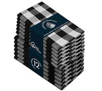 HEIRLOOM COMFORT Gingham Check Cloth Napkins Set of 12, 100% Cotton, 45x45 cm, Soft, Absorbent, Reusable, Hotel Quality, Washable Fabric for Dinner, Party, Holiday, Everyday Use, Black and White