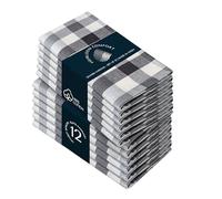 HEIRLOOM COMFORT Gingham Check Cloth Napkins Set of 12, 45x45 cm, 100% Cotton, Reusable & Washable, Durable, Absorbent Fabric for Dinner Parties, Wedding, Dining Napkin, Multi Grey, Natural