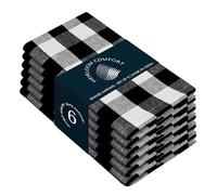 HEIRLOOM COMFORT Gingham Check Cloth Napkins Set of 6, 100% Cotton, 45x45 cm, Soft, Absorbent, Reusable, Hotel Quality, Washable Fabric for Dinner, Party, Holiday, Everyday Use, Black and White