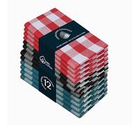 HEIRLOOM COMFORT Gingham Check Combo Cloth Napkins Set of 12, 45x45 cm, 100% Cotton, Super Absorbent & Reusable, Washable Fabric Napkins Dinner, Events, Everyday Use, Red, Black, Teal White