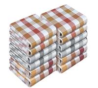 HEIRLOOM COMFORT Gingham Check Kitchen Towels 12 Pack, 45x66 cm, 100% Cotton, Absorbent & Quick Dry, Dish Towel for Drying Dishes, Machine Washable - Rust, Tan, Dark & Light Grey, Burgundy, Brown