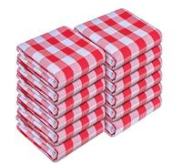 HEIRLOOM COMFORT Gingham Check Kitchen Towels 12 Pack, 45x66 cm, 100% Cotton, Super Absorbent & Quick Dry, Durable Dish Towel for Drying Dishes, Machine Washable, Everyday Use - Red, White