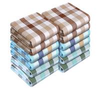HEIRLOOM COMFORT Gingham Check Kitchen Towels 12 Pack, 45x66 cm, 100% Cotton, Super Absorbent, Quick Dry, Washable Dish Towel - Mint & Aqua Green, Indigo Blue, Mustard Yellow, Brown, Beige