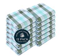 HEIRLOOM COMFORT Gingham Check Kitchen Towels 12 Pack, 45x66 cm, 100% Cotton, Super Absorbent & Quick Dry, Dish Towel for Drying Dishes, Washable, Everyday Use - Mint Green, Aqua Green, White