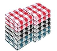 HEIRLOOM COMFORT Gingham Check Kitchen Towels 12 Pack, 45x66 cm, 100% Cotton, Super Absorbent & Quick Dry, Durable Dish Towel for Drying Dishes, Machine Washable, Everyday Use - Red, Black, Teal