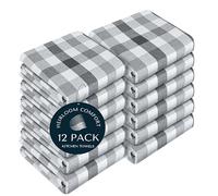 HEIRLOOM COMFORT Gingham Check Kitchen Towels 12 Pack, 45x66 cm, 100% Cotton, Super Absorbent & Quick Dry, Durable Dish Towel for Drying Dishes, Machine Washable, Everyday Use - Dark Grey, Light Gray