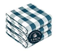 HEIRLOOM COMFORT Gingham Check Kitchen Towels 3 Pack, 45x66 cm, 100% Cotton, Super Absorbent & Quick Dry, Durable Dish Towel for Drying Dishes, Machine Washable, Everyday Use - Teal, White