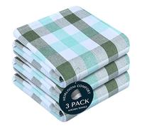 HEIRLOOM COMFORT Gingham Check Kitchen Towels 3 Pack, 45x66 cm, 100% Cotton, Super Absorbent & Quick Dry, Dish Towel for Drying Dishes, Washable, Everyday Use - Mint Green, Aqua Green, White