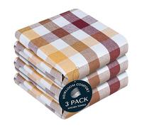 HEIRLOOM COMFORT Gingham Check Kitchen Towels 3 Pack, 45x66 cm, 100% Cotton, Super Absorbent & Quick Dry, Dish Towel for Drying Dishes, Washable, Everyday Use - Burgundy, Brown, Mustard Yellow