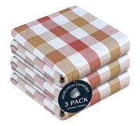 HEIRLOOM COMFORT Gingham Check Kitchen Towels 3 Pack, 45x66 cm, 100% Cotton, Super Absorbent & Quick Dry, Durable Dish Towel for Drying Dishes, Machine Washable, Everyday Use - Rust, Khaki, Natural