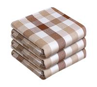 HEIRLOOM COMFORT Gingham Check Kitchen Towels 3 Pack, 45x66 cm, 100% Cotton, Super Absorbent & Quick Dry, Durable Dish Towel for Drying Dishes, Machine Washable, Everyday Use - Brown, Beige, White