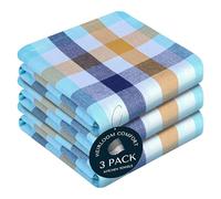 HEIRLOOM COMFORT Gingham Check Kitchen Towels 3 Pack, 45x66 cm, 100% Cotton, Super Absorbent & Quick Dry, Washable Dish Towel for Drying Dishes- Indigo Blue, Mustard Yellow, Aqua Blue, White