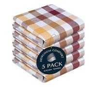 HEIRLOOM COMFORT Gingham Check Kitchen Towels 5 Pack, 45x66 cm, 100% Cotton, Super Absorbent & Quick Dry, Dish Towel for Drying Dishes, Washable, Everyday Use - Burgundy, Brown, Mustard Yellow
