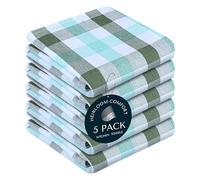 HEIRLOOM COMFORT Gingham Check Kitchen Towels 5 Pack, 45x66 cm, 100% Cotton, Super Absorbent & Quick Dry, Dish Towel for Drying Dishes, Washable, Everyday Use - Mint Green, Aqua Green, White