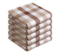HEIRLOOM COMFORT Gingham Check Kitchen Towels 5 Pack, 45x66 cm, 100% Cotton, Super Absorbent & Quick Dry, Durable Dish Towel for Drying Dishes, Machine Washable, Everyday Use - Brown, Beige, White