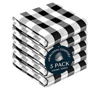 HEIRLOOM COMFORT Gingham Check Kitchen Towels 5 Pack, 45x66 cm, 100% Cotton, Super Absorbent & Quick Dry, Durable Dish Towel for Drying Dishes, Machine Washable, Everyday Use - Black, White