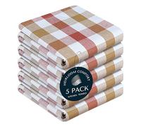 HEIRLOOM COMFORT Gingham Check Kitchen Towels 5 Pack, 45x66 cm, 100% Cotton, Super Absorbent & Quick Dry, Durable Dish Towel for Drying Dishes, Machine Washable, Everyday Use - Rust, Khaki, Natural