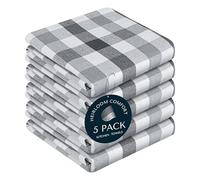 HEIRLOOM COMFORT Gingham Check Kitchen Towels 5 Pack, 45x66 cm, 100% Cotton, Super Absorbent & Quick Dry, Durable Dish Towel for Drying Dishes, Machine Washable, Everyday Use - Dark Grey, Light Gray