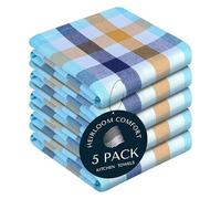 HEIRLOOM COMFORT Gingham Check Kitchen Towels 5 Pack, 45x66 cm, 100% Cotton, Super Absorbent & Quick Dry, Washable Dish Towel for Drying Dishes- Indigo Blue, Mustard Yellow, Aqua Blue, White