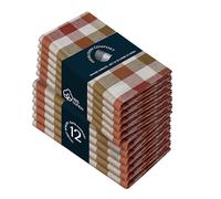 HEIRLOOM COMFORT Gingham Check Multi Color Cloth Napkins Set of 12, 45x45 cm, 100% Cotton, Super Absorbent & Reusable, Washable Fabric Napkins Dinner, Events, Everyday Use, Rust, Khaki