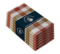HEIRLOOM COMFORT Gingham Check Multi Color Cloth Napkins Set of 6, 45x45 cm, 100% Cotton, Super Absorbent & Reusable, Washable Fabric Napkins Dinner, Events, Everyday Use, Rust, Khaki