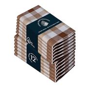 HEIRLOOM COMFORT Gingham Multi Check 100% Cotton Cloth Napkins Set of 12, 45x45 cm, Colorful, Washable, Reusable & Durable Fabric for Dining, Events, Parties & Daily Table Use, Brown, Beige & White