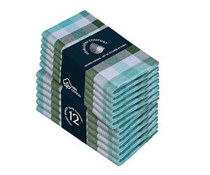 HEIRLOOM COMFORT Gingham Multi Check Cloth Napkins Set of 12, 45x45 cm, 100% Cotton, Super Absorbent & Reusable, Washable Fabric Napkins Dinner, Events, Everyday Use, Mint Green, Aqua Green, White