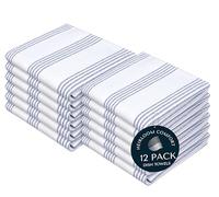 HEIRLOOM COMFORT Indigo Blue Stripe Kitchen Towels, 12 Pack, 100% Cotton, Super Absorbent and Quick Dry, Multi Pin Striped Towel Set, Durable Dish Cloths for Kitchen Use, Cleaning & Drying Dishes