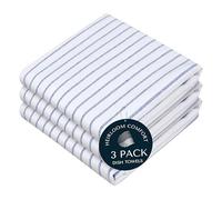 HEIRLOOM COMFORT Indigo Blue Stripe Kitchen Towels, 3 Pack, 100% Cotton, Super Absorbent and Quick Dry, Classic Striped Towel Set, Durable Dish Cloths for Kitchen Use, Cleaning & Drying Dishes