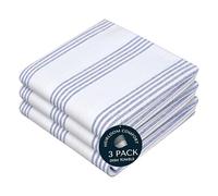 HEIRLOOM COMFORT Indigo Blue Stripe Kitchen Towels, 3 Pack, 100% Cotton, Super Absorbent and Quick Dry, Multi Pin Striped Towel Set, Durable Dish Cloths for Kitchen Use, Cleaning & Drying Dishes