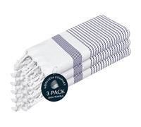 HEIRLOOM COMFORT Indigo Blue Turkish Kitchen Towels 40x66 cm, 3 Pack, 100% Cotton, Soft, Absorbent, Fast Dry, Machine Washable, Dish Towel with Tassels for Drying Dishes, Cleaning, Everyday Use