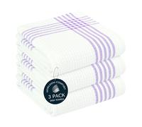 HEIRLOOM COMFORT Lavender and White Kitchen Towels 3 Pack, 40x66 cm, 100% Cotton Waffle Weave, Super Absorbent, Quick Dry, Soft & Durable Dish Towels for Drying, Cooking, Cleaning Tasks