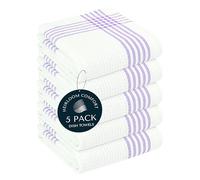 HEIRLOOM COMFORT Lavender and White Kitchen Towels 5 Pack, 40x66 cm, 100% Cotton Waffle Weave, Super Absorbent, Quick Dry, Soft & Durable Dish Towels for Drying, Cooking, Cleaning Tasks