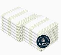 HEIRLOOM COMFORT Lemon Green Stripe Kitchen Towels (12 Pack), 100% Cotton, Multi Pin Striped, Super Absorbent & Durable Dish Cloths, Quick Dry Towel Set for Drying Dishes, Everyday Kitchen Cleaning