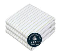 HEIRLOOM COMFORT Lemon Green Stripe Kitchen Towels (3 Pack), 100% Cotton, Classic Striped, Super Absorbent & Durable Dish Cloths, Quick Dry Towel Set for Drying Dishes, Everyday Kitchen Cleaning